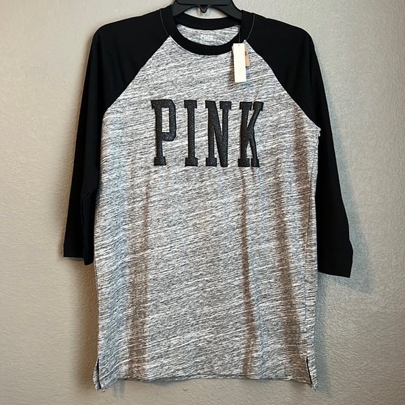 VS Pink bling shine black gray campus baseball tee tshirt - Picture 1 of 2